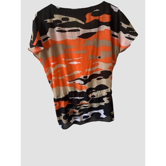Women’s Tunic Top Blouse Calvin Klein Camo Orange Drawstring Waist Size SM - Picture 4 of 5
